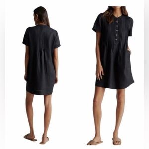 Quince 100% European Linen Short Sleeve Swing Dress; Black; Medium
